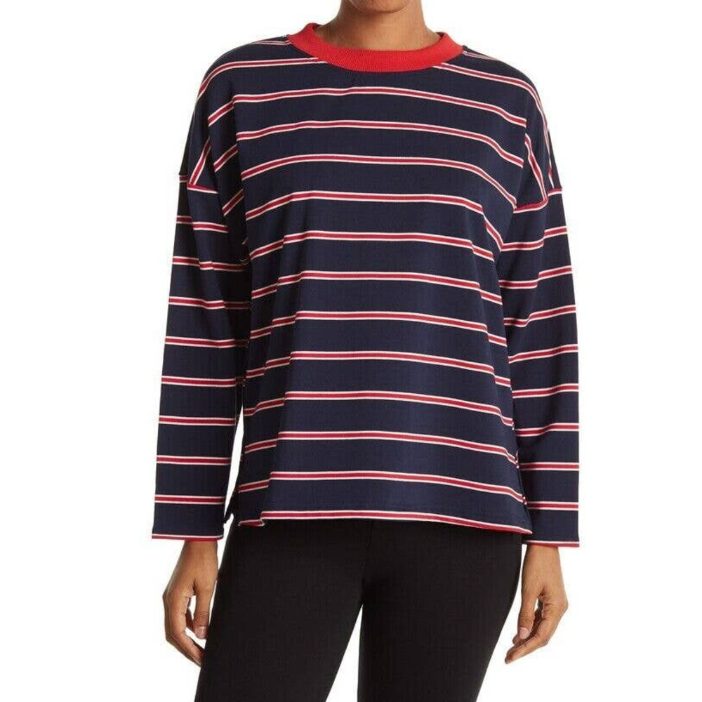 Abound Womens Bold Stripe Long Sleeve Crew Neck Tee Size S Navy Blue Red Top NWT